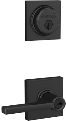 Schlage FB55N G LAT 622 COL Single Cylinder Deadbolt and Keyed Entry Latitude Lever with Collins Trim, Matte Black