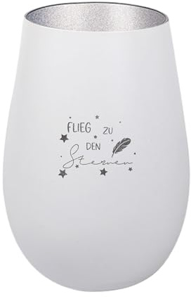Der-Porzellan-Laden Windlicht mit Gravur Flieg zu den Sternen, Weiß Silber | Teelichthalter aus Glas mit Spruch, Tischdeko modern