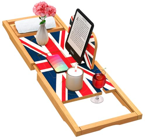 Bath Caddy Tray - Bamboo Bath Table - Bath Shelf Bath Trays for Across The Bath - Expandable Size, Fits Most Bath Tubs