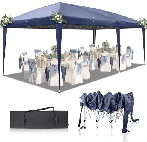 LEADZM Pavillon,3x6m Pop-up Faltpavillon,Höhenverstellbar,UV Schutz 50+,Gartenzelt,Partyzelt,Stahlrahmen,für Garten,Party,Camping,Blau