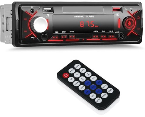 Autoradio singolo DIN per auto, con vivavoce, supporta FM|MP3|SD|AUX|Dua USB|Ricarica rapida | Telecomando