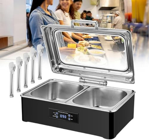 AFLEPCBRQ Electric Buffet Chafing Dish Warmer with 5 Food Clip, Stainless Steel Buffet Heater Large Capacity 13.5L Food Warming Pot with Digital Display Panel for Easy Monitoring - Black,2-grid