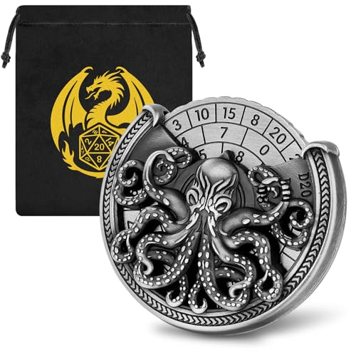 Bläckfisk DND hjulkub spinnare, bläckfisk metallisk D & D kub, roulette tärning spinnare för DND tärningsset, D & D gåvor med drakelogotyp presentpåse, rollspel brädspel tillbehör, mörkt silver