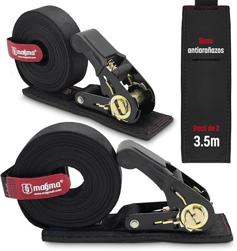 MAGMA | 2-Pack 3.5M Spanngurte Mit Ratsche und Kratzschutz | Zurrgurte mit Ratsche | Spanngurt Set | Ratschengurte | Binden Sie Kajak, Surfbrett, Kanu, Fahrrad, Motorrad | Last: 1600kgf/Unit. Schwarz