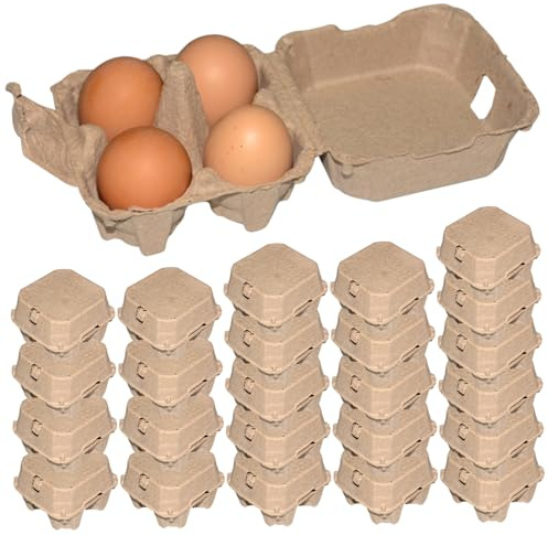 SMELEYOU 25 st äggkartonger, 4 stycken kapacitet, ägglådor, återanvändbara, naturlig fruktmassa, äggkartonger stapelbara ankäggkartong, ägg, förvaringsbehållare för familjens gårdsmarknad, kök
