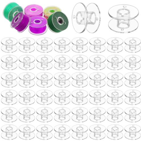 60 Pack Class 15 Clear Plastic Sewing Bobbins Compatible with Singer/Brother, Janome SA156 Machines, Polystyrene Bobbins, Standard Sizes Sewing Bobbin for Sewings Enthusiasts Beginner, Embroidery, DIY