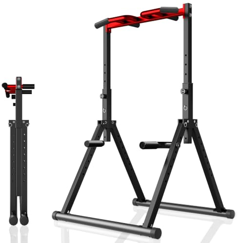 WATBKHE Power Tower - Stazione per trazioni e dip, regolabile, multifunzione, per palestra domestica, attrezzatura per allenamento della forza, design triangolare, capacità di carico 317,5 kg, rosso