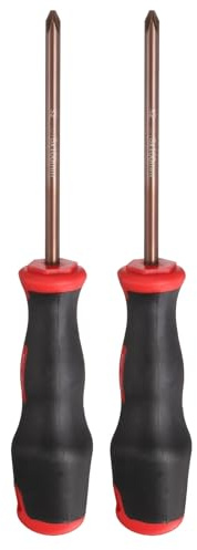 sourcing map 2pcs PH2 Phillips Screwdriver #2 8.66 Magnetic Screwdrivers 4.72 Heat-Treated S2 Alloy Steel with Ergonomic Handle for DIY Repairing, Red Brown
