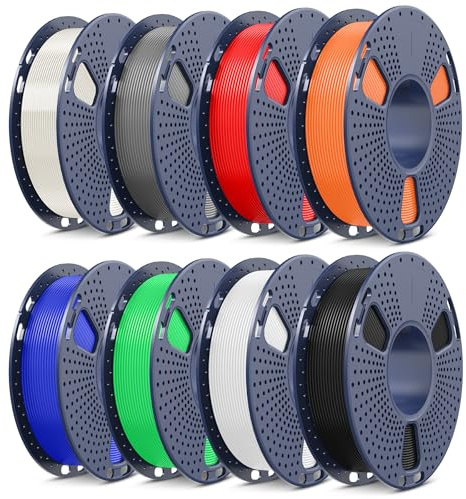 SUNLU PLA Filament Mehrfarbiges Set, 8 Colour 3D Drucker Filament PLA 1.75mm, Maßgenauigkeit +/- 0,02mm, 250G Spule 8 Rollen. (Schwarz+Weiß+Grau+Transparent+Rot+Klein Blau+Sonnenschein Orange+Grün)