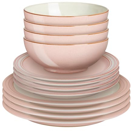 Denby - Heritage Piazza 12 Piece Tableware Set - Dishwasher & Microwave Safe, Oven Proof Plate & Bowl Set - Includes 4 x Small Plates, Dinner Plates and Cereal Bowls - Chip Resistant & Durable
