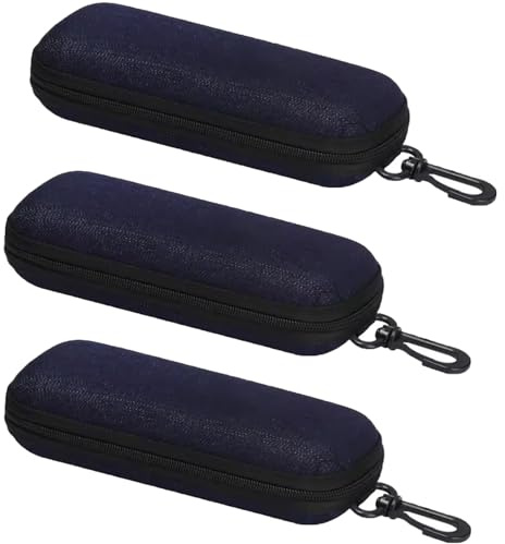 3 Stück Brillenetuis aus Denim Stoff, Harte Brillenetui Tragbare Reise Brillentasche mit Reißverschluss Sonnenbrillentasche Sonnenbrillen Etui Brillenetuis aus Denim Für Damen,Herren, mit Haken