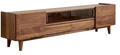Meuble TV Centre de divertissement pour salon en noyer 210 x 40 x 55 cm Table de rangement simple en bois massif Meuble de rangement Support TV