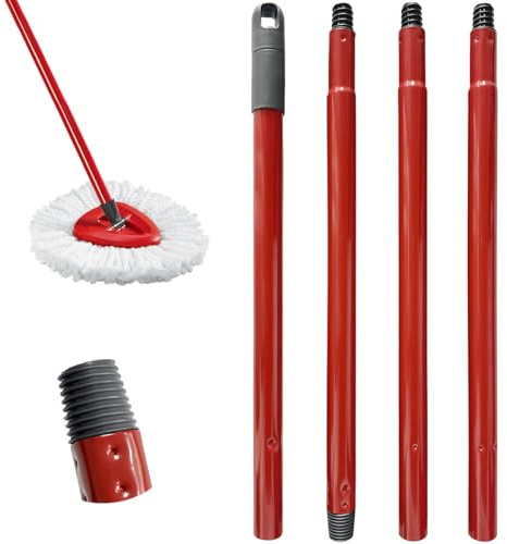 Vexran Compatible con palo fregona Vileda Turbo, recambio fregona Vileda con pedal, 4 secciones ajustables, acero inoxidable, para pisos, techos, ventanas y coches