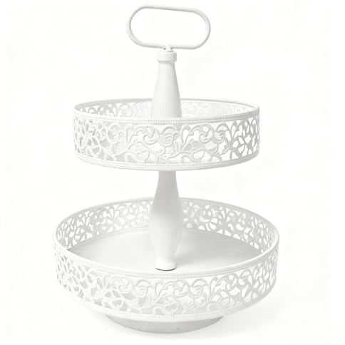 Fruit and Veg Storage - Fruit Bowl, 2-Tier White Metal Fruits Basket with Handle, Vegetable Rack, Multi-purpose Kitchen and Living Room Storage Fruits and Vegetable Basket, Kitchen Storage Baskets