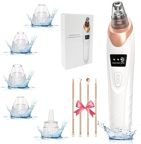 2026 Pore Vacuum, USB Rechargeable Blackhead Remover Vacuum,3 Levels Adjustable Pore Vacuum Blackhead Remover, with 5 Suction Power,6 Probes,Face Vacuum Pore Cleanser for Women & Men-White