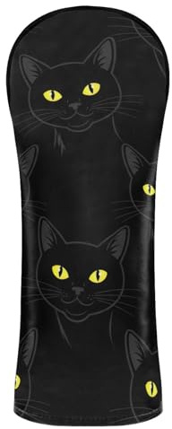 Copri mazza da golf con gatto nero carino divertente per donne uomini in pelle PU coperture per mazze da golf con etichette intercambiabili per legno ibrido