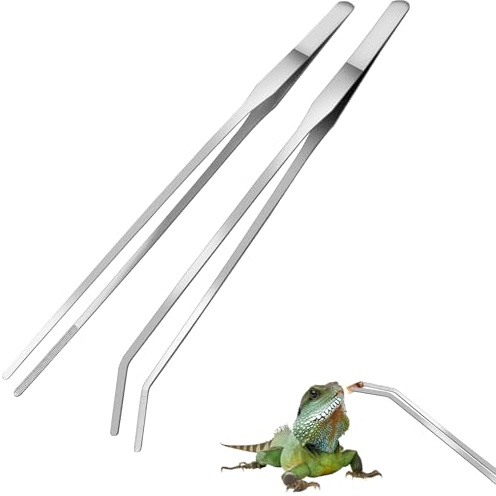 Coco Berming 2 Stück Aquarium Pinzette Lang Set, 27cm Edelstahl Gerade Pinzette und Gebogene Spitze Pinzetten, Terrarium Zubehör für Reptilien, Eidechsen, Spinnen, Schlangen, Wasserpflanze (Silber)