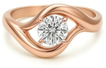 Ayoiow Vorsteckring Rosegold 585 für Damen, Moissanitkein Edelstein Solitär Wedding Rings Women Gold, 14 Karat Roségold Größe 48 (15.3)