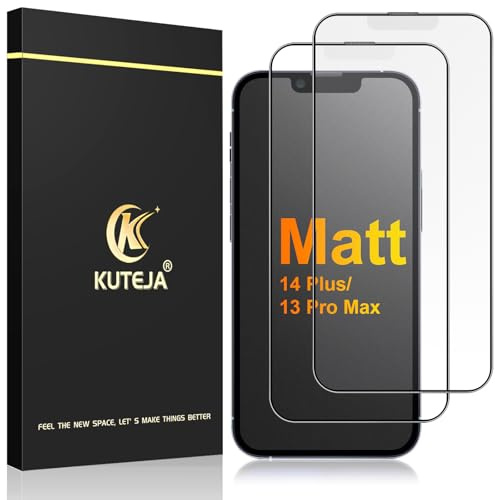 Kuteja Matt Panzer Schutz Glas für iPhone 14 Plus/13 Pro Max [2 Stück], 9H Härte Full Screen Matte Schutzfolie, Anti-Fingerabdruck, Blendschutz, Anti-Kratzen Gehärtetem Glas Displayschutzfolie