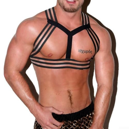 Men's Chest Harness with Halter Elastic, Adjustable Body Harness for Men, Clubwear Costume Accessory,Wear Male Outfit Bondage Harness