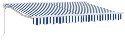 LKJephalotrope Gelenkarmmarkise 250 x 200 cm Blau Weiß, Einziehbare Markise mit Halbkassette und Handkurbel, Robuster Rahmen für Terrasse Balkon und Garten, Wandmontage