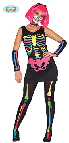 bunters Skelett Kleid mit Stulpen Kostüm für Damen Halloween neon Gr. M/L, Größe:M