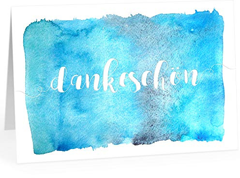 XXL Dankeskarte (A4) | Dankeschön Aquarell Look blau | mit Umschlag | edle und hochwertige Klappkarte | Als Dankeschön | Große Karte um Danke zu sagen | Maxi Danksagung | Karte | Überformat