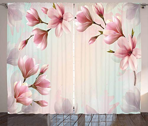 ABAKUHAUS Magnolie Rustikaler Vorhang, Double Exposure Effect, Wohnzimmer Universalband Gardinen mit Schlaufen und Haken, 280 x 245 cm, Dunkle Koralle