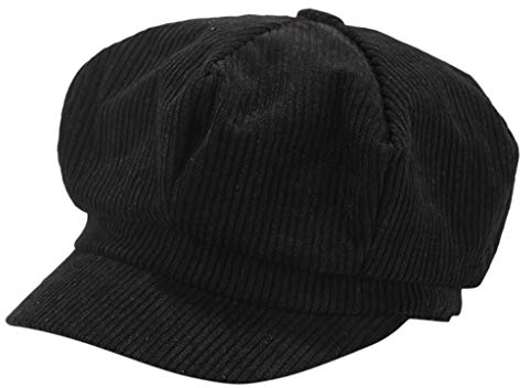 Sannysis Schirmmütze Einfacher Stil Vintage Baskenmütze Damen Bakerboy Mütze Cord Kappe Sommer Herbst Ballonmütze Barett Cap Schwarz