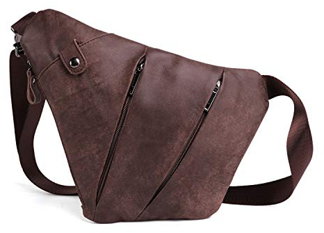 FANDARE Nuevo Bolsa de Pecho Cuero Segmentario Bolsos Cruzados Hombre Bolsa Deportiva de Hombro Bandoleras Cruzada Bolsa de Mochila Sling Crossbody Bag para Negocio Ciclismo Viaje Marron Oscuro