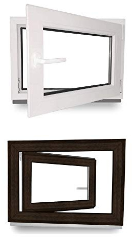 Kellerfenster - Kunststoff - Fenster - innen weiß/außen dark oak - BxH: 60 x 40 cm - 600 x 400 mm - DIN Rechts - 3 fach Verglasung - 60 mm Profil