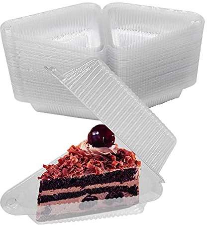 Hinged Deep Plastic Cheesecake Cake Slice Container Clear Pie Box Holder for Small Pies, Cakes and Vegetable/Fruit Salad