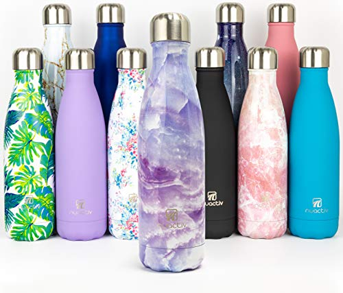 Nuactiv Stainless Steel Water Bottle, Vacuum Insulated, 12hrs Hot & 24hrs Cold Drinks, BPA Free, Metal Water Bottle 500ml, Leakproof Double Walled Thermal Flask for Kids, Travel, Gym, Sports – Marble