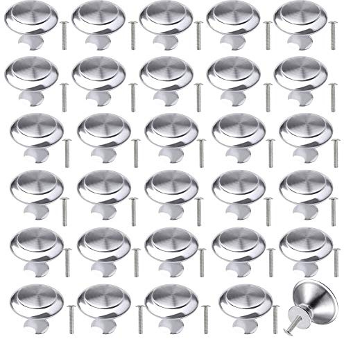 30pcs Chrome Mushroom Drawer Knobs & Round Pull Handles - Brushed Steel Cabinet Knobs for Cupboard & Furniture Wardrobes
