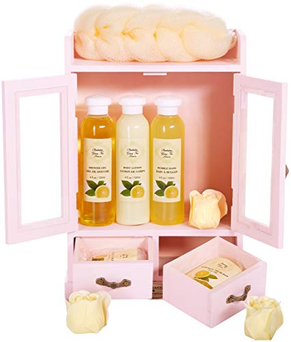 BRUBAKER Cosmetics - 10-teiliges Bade- und Pflege Set Geschenkset - Grüner Tee & Lemon - im Beauty-Schrank Rosa