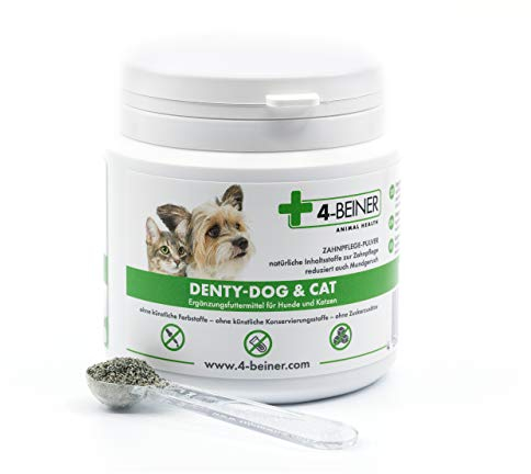 4-BEINER DENTY-Dog & CAT Zahnpflege – Zahnsteinentferner & Mundgeruchhilfe für Hunde & Katzen, Natürliche Inhaltsstoffe gegen Zahnbelag, 90g Pulver