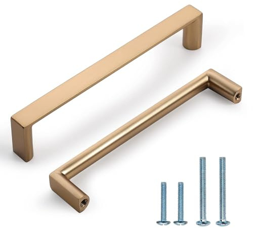 KNOKLOCK 10 Pack 5 Inch(128mm) Cabinet Pulls Square Champagne Bronze Kitchen Cabinet Handles Kitchen Cabinet Hardware Gold Drawer Pulls for Dresser Cupboard Wardrobe