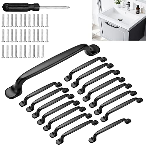 BUZIFU 16 Stück Schrankgriffe Schwarz 128mm Griffe Küchengriffe Aluminiumlegierung Möbel Griffe Türgriffe Stangengriff Kabinett Griffes mit Schraubendreher für Kleiderschrank, Gartentür, Schuppentür