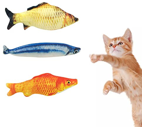 Andiker Fischspielzeug für Katzen, 3 Stück, interaktives Katzenspielzeug aus Plüsch, Simulation, Katzenminze, Kauspielzeug, niedliche Katze, lustiges Spielzeug