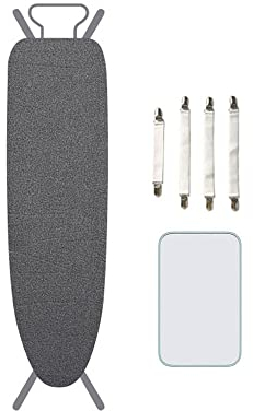 Treer Copriasse da Stiro Grande Universale 147x48cm, Copri ASSE da Stiro in Cotone con Imbottitura in Cotone Spessorato e Fissaggi Elasticizzati (147x48cm,Grigio Scuro)