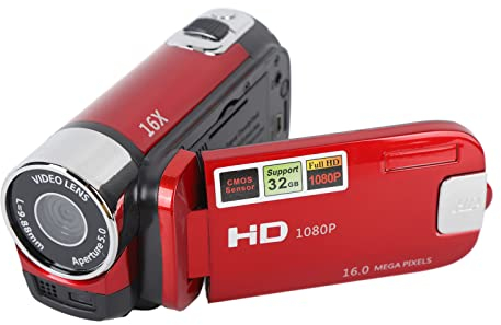 Videocamera Digitale da 16 MP Con Schermo Girevole da 2,7, Mini DV Con Zoom Digitale 16X per Bambini Principianti Adolescenti (Rosso)