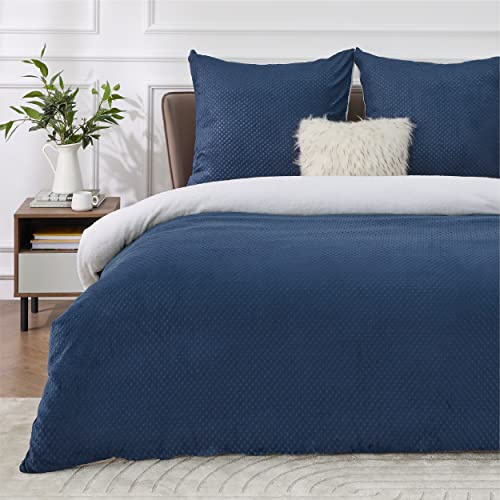 BEDSURE Flannel Bettwäsche 200x200 3tlg. - Blau Warmes Set, 80x80 Kissen