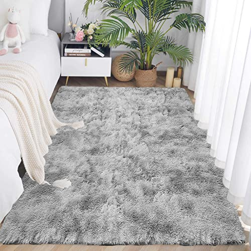 ASIinnsy Tappeti Shaggy Morbidi e Soffici per Soggiorno e Camera Da Letto, Grigio, Moderni, Pelo Lungo, Antiscivolo, 80x200 cm