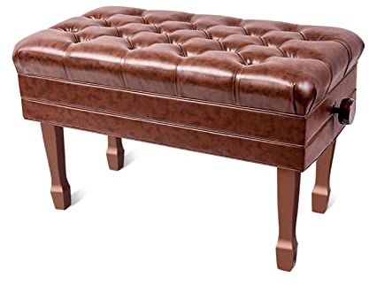 IBOWZ Klavierhocker Klavierhocker mit Stauraum, höhenverstellbare Duet-Keyboard-Bank mit gepolstertem Sitz aus weichem Kunstleder, 84 x 47 x 49–59 cm, Teak