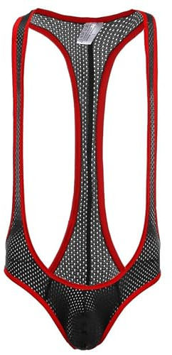 NewBull Herren Bodysuit Sexy Jockstrap Hosenträger Borat Mankini V-Ausschnitt Wrestling Singlet Unterwäsche Tanga Bademode Body