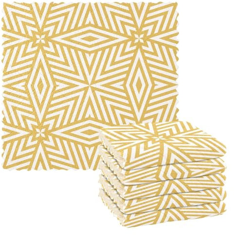GEDAKO Kitchen Dish Cloths Towels Geometric Lines Yellow Reusable Super Absorbent Cleaning Dish Rags Nonstick Oil Washable Fast Drying, 12x12 in 6 Pack