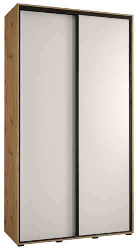 MEBLE KRYSPOL Davos 1 140 Schlafzimmerschrank mit Zwei Schiebetüren - Moderner Kleiderschrank mit Kleiderstange und Regalen - 235,2x140x45 cm - Artisan Weiß Schwarz