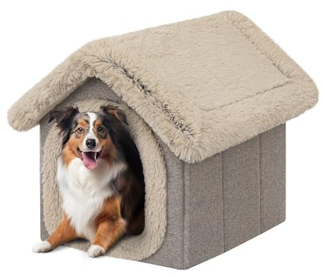 PillowPrim Haustierhütte Hundehaus Höhle Hundehütte Katzenhütte Hundehöhle Katzenhaus Hundekissen Katzenkissen Flauschiges Haus, Cappucino, 38x44x45 cm