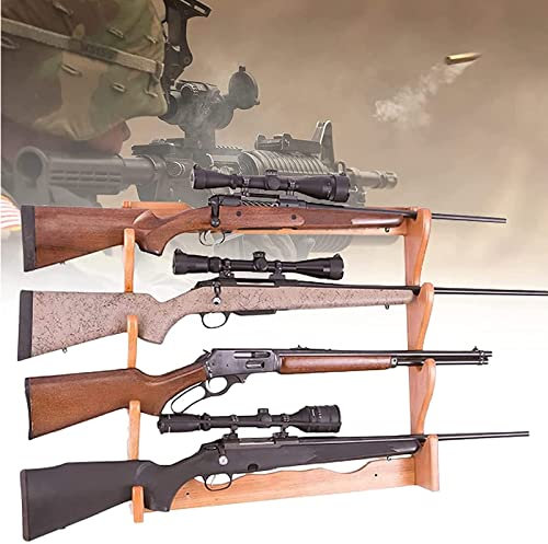 Lxwyq Wandmontierter Gewehrständer, Wand-Waffenständer aus Holz für 4 Waffen, hält sowohl Schrotflinten als auch Gewehre, Ständer für Luftgewehre, Reinigung und Waffenwartung (60 cm/23,5 Zoll)