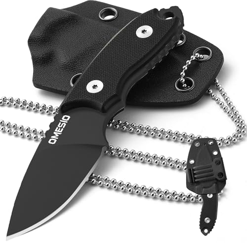 Omesio EDC Neck Knife - Kompaktes und Robustes EDC Messer, mit Kydex-Scheide und Clip D2-FULLTANG Stahl und Strapazierfähigem G10-Griff - Perfekt für Camping und Outdoor-Abenteuer (Schwarz)